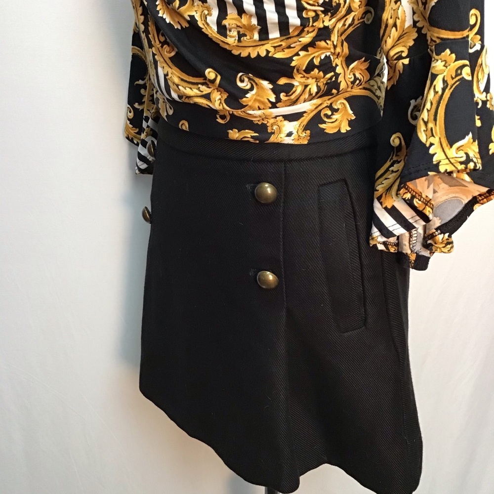 Brass Button Accent Mini Skirt